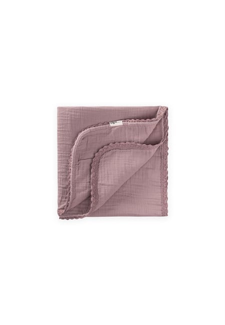 Çiftkat Ponpon Şeritli Müslin Bebek Battaniyesi100X100 cm +/- 3 cm Bakır