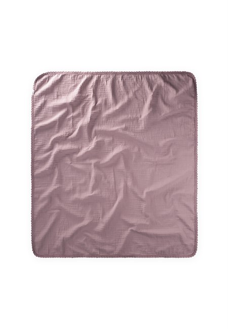 Çiftkat Ponpon Şeritli Müslin Bebek Battaniyesi100X100 cm +/- 3 cm Bakır