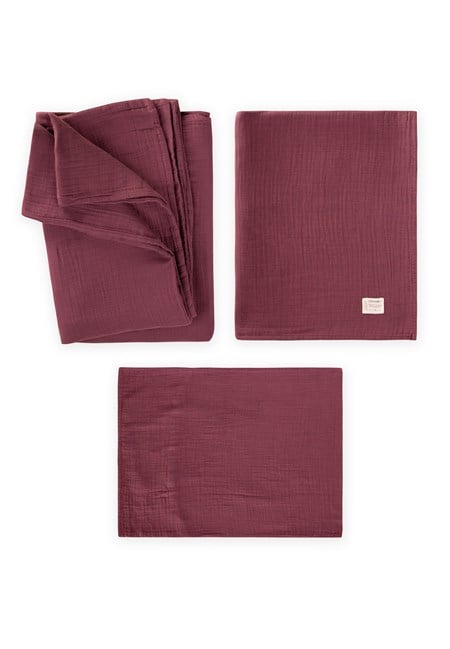 Keseli Müslin Nevresim Takımı 100X135 cm +/ - 3cm Çarşaf 120X150 Yastık 35X45 cm Mürdüm