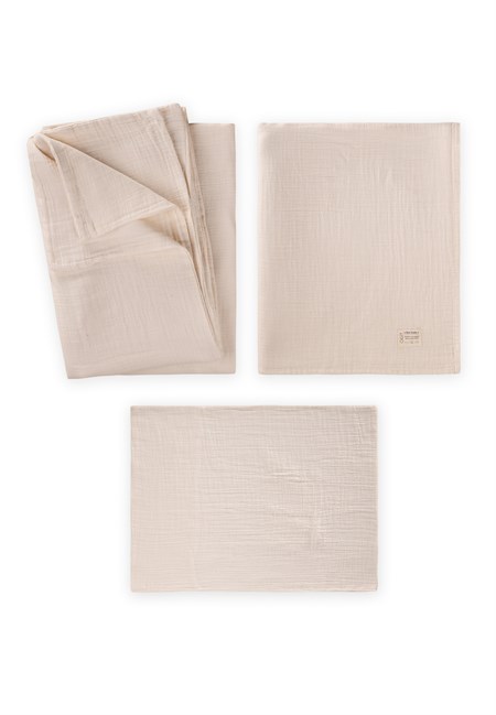 Keseli Müslin Nevresim Takımı 100X135 cm +/ - 3cm Çarşaf 120X150 Yastık 35X45 cm Ham