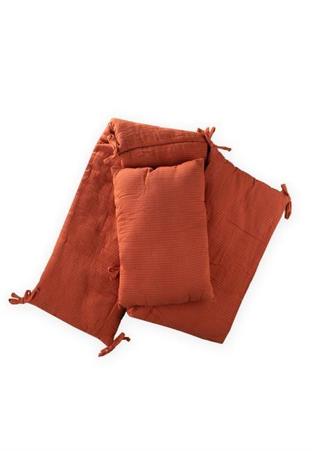 Müslin Bebek Yatak Koruma Yastık Seti (Yıkanmıştır) 32X180 cm +/- 2 cm RUST ÇİZGİLİ