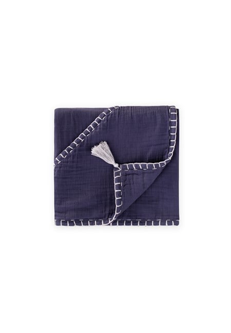 Çift Kat El İşi Müslin Üçgen Havlu (Yıkanmıştır) 75X75 cm LACİVERT