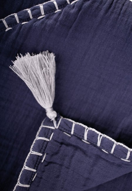 Çift Kat El İşi Müslin Üçgen Havlu (Yıkanmıştır) 75X75 cm LACİVERT