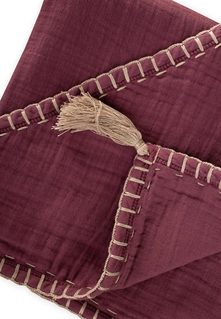 Çift Kat El İşi Müslin Üçgen Havlu (Yıkanmıştır) 75X75 cm MÜRDÜM