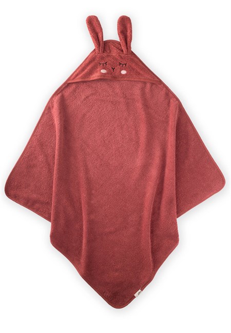 Kulaklı Tavşan Nakışlı Bebek Banyo Havlusu 75X75 cm RUST
