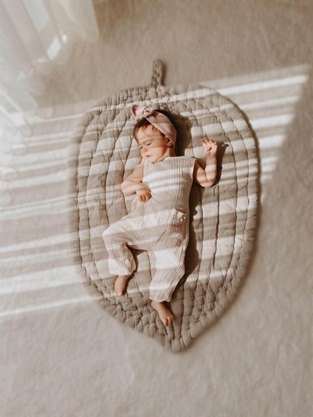 Müslin Yaprak Bebek Oyun Minderi 105X80 (Yıkanmıştır) Vizon