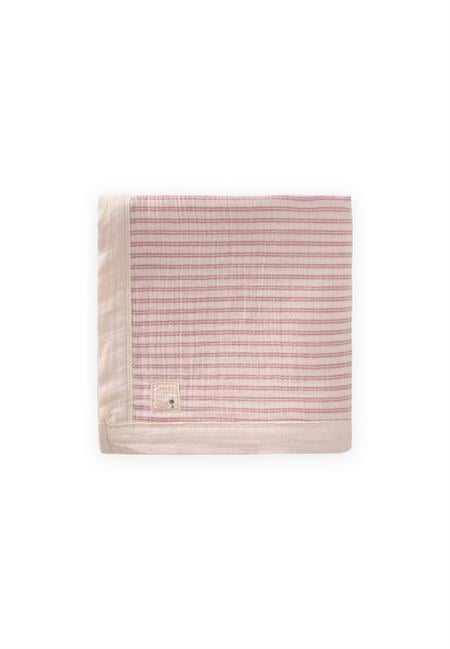 Kalın Biyeli Çift Kat Ham Battaniye 85X90 Cm GÜL KURUSU ÇİZGİLİ