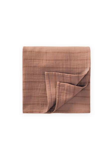 Organik Müslin Naturel Battaniye 90X100Cm Kahve Çift Çizgili
