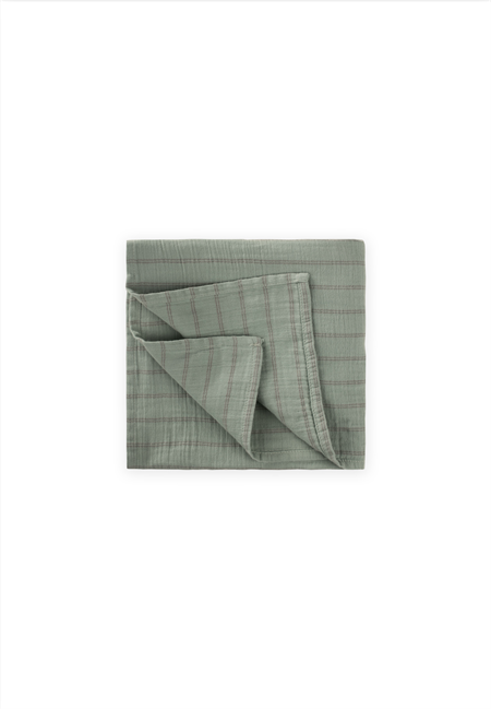 Naturel Organik Müslin Battaniye 90X100Cm Yeşil Çift Çizgili