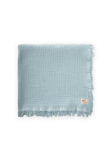 Dört Kat Püsküllü Organic Müslin Battaniye 80X120 Cm Mint Yeşili