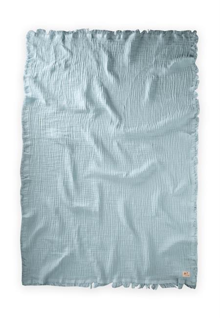 Dört Kat Püsküllü Organic Müslin Battaniye 80X120 Cm Mint Yeşili