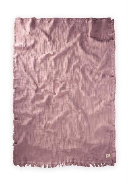 Dört Kat Püsküllü Organic Müslin Battaniye 80X120 Cm Bakır