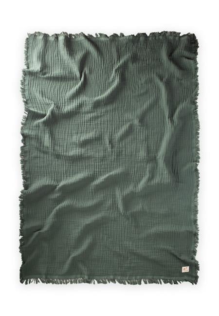 Dört Kat Püsküllü Organic Müslin Battaniye 80X120 Cm Haki Yeşili