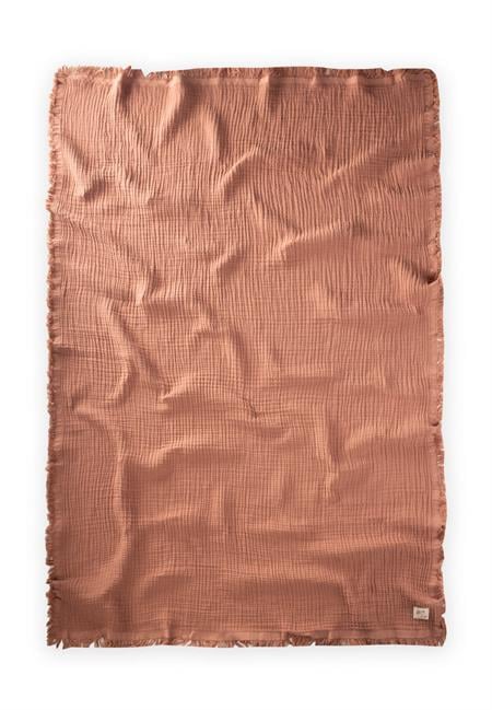 Dört Kat Püsküllü Organic Müslin Battaniye 80X120 Cm Açık Kahve