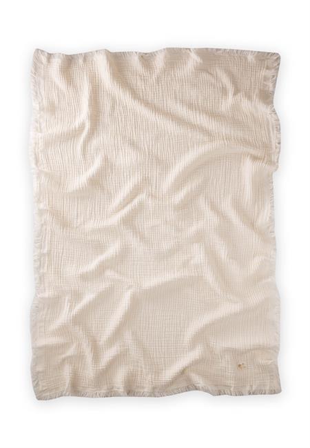 Dört Kat Püsküllü Müslin Battaniye 80X120 Cm Naturel