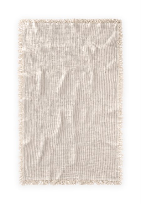 Dört Kat Müslin Püsküllü Battaniye 80X120 Cm Vizon Çizgili