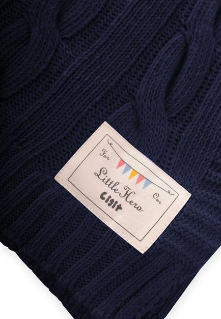 Saç Örgü Triko Battaniye 80X100 Cm (+/-5 Cm) İNDİGO MAVİ