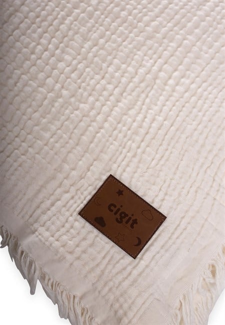 Müslin Dört Kat Yatak Örtüsü 200X220 Cm Ekru