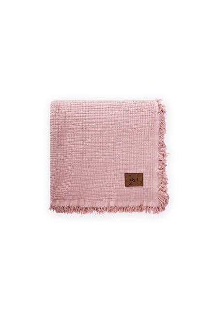 Müslin Dört Kat Yatak Örtüsü 200X220 Cm Pudra Pembe