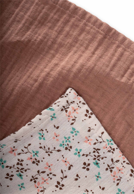 İkili Müslin Ağız Bezi 25x25 cm Kahve Çiçek Desen