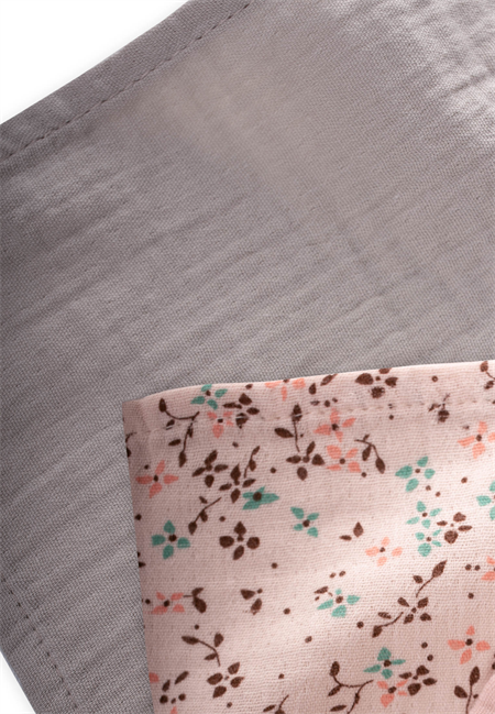 İkili Ağız Bezi 25x25 cm Pudra Çiçek Baskılı, Vizon