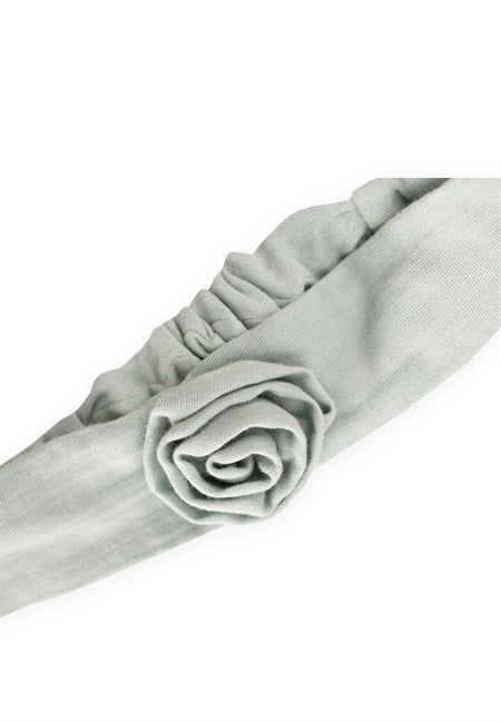 Müslin Gül Figürlü Lastik Bandana Mint Yeşili
