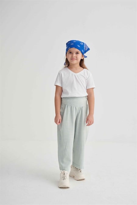 Pileli Bol Pantolon 2-7 Yaş Mint Yeşili