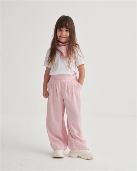 Pileli Bol Pantolon 2-7 Yaş Pembe