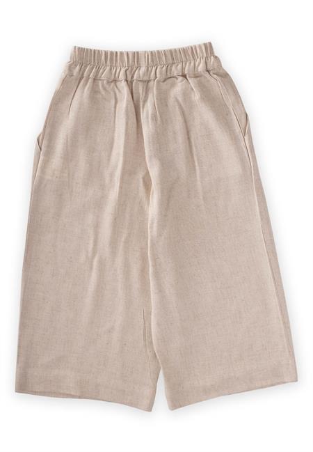 Pileli Keten Bol Pantolon 2-7 Yaş Naturel