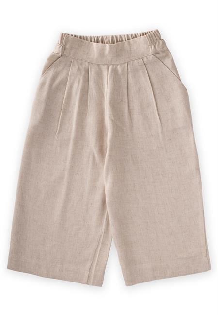Pileli Keten Bol Pantolon 2-7 Yaş Naturel