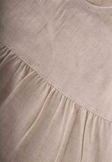 Büzgülü Katlı Keten Elbise 2-7 Yaş Naturel