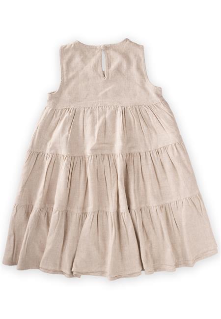 Büzgülü Katlı Keten Elbise 2-7 Yaş Naturel