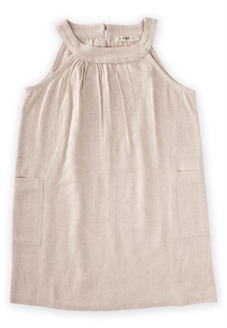 Bilezik yaka Yanı Cepli Elbise 2-7 Yaş NATUREL