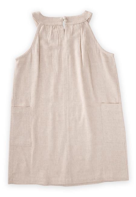 Bilezik yaka Yanı Cepli Elbise 2-7 Yaş NATUREL