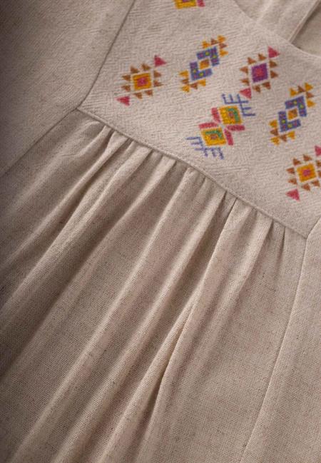 Etnik Desen Baskılı Elbise 2-7 Yaş NATUREL