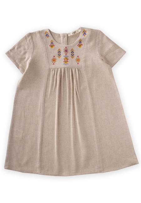 Etnik Desen Baskılı Elbise 2-7 Yaş NATUREL