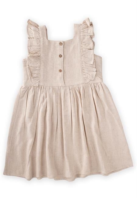 Kare Yaka Yazı Taşlı Elbise 2-7 Yaş NATUREL