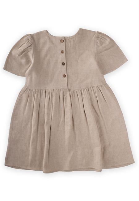 Kalp Taşlı Keten Elbise 2-7 Yaş Naturel
