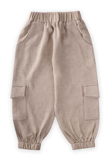Keten Paçası Lastikli Kargo Pantolon 2-7 Yaş Naturel