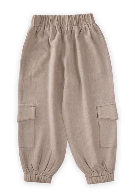 Keten Paçası Lastikli Kargo Pantolon 2-7 Yaş Naturel