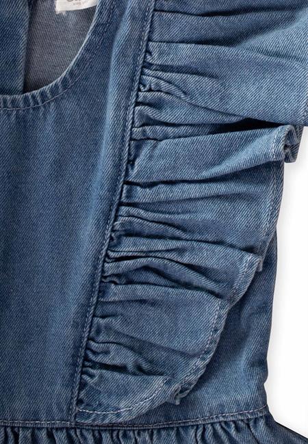 Omuzdan Fırfırlı Kot Elbise 2-7 Yaş Mavi