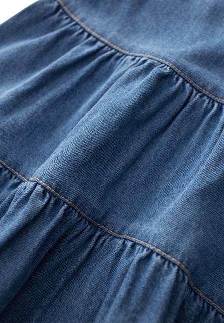 Katlı Kot Elbise 2-7 Yaş Mavi