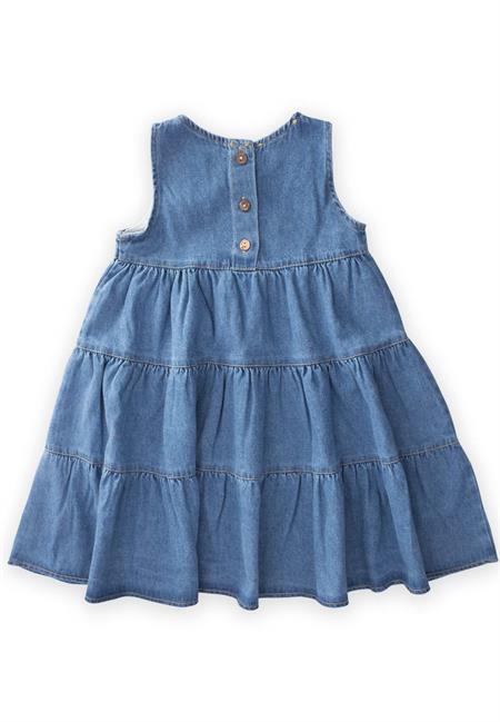 Katlı Kot Elbise 2-7 Yaş Mavi