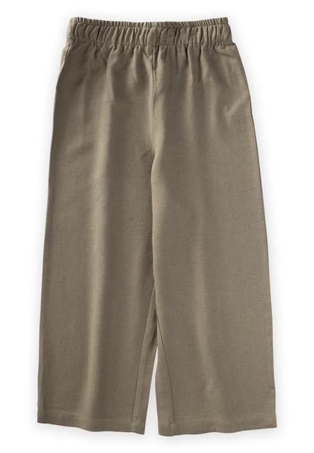 Beli Fırfırlı Bol Keten Pantolon 2-7 Yaş Haki Yeşil