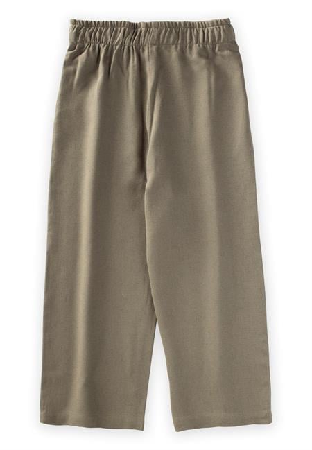 Beli Fırfırlı Bol Keten Pantolon 2-7 Yaş Haki Yeşil