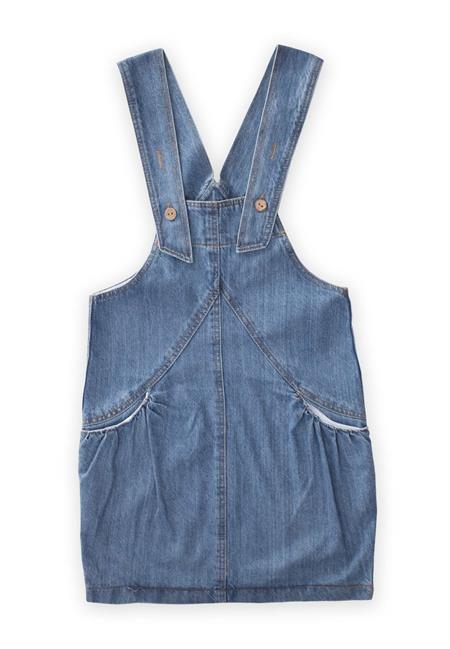 Büzgülü Cepli Kot Elbise 2-7 Yaş Mavi