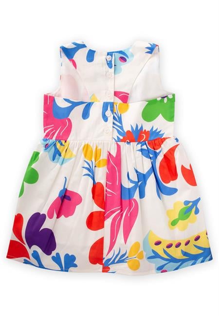 Çiçek Baskılı Elbise 2-7 Yaş Ekru