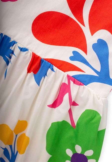 Çiçek Baskılı Elbise 2-7 Yaş Ekru