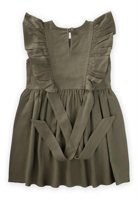 Yanları Bağcıklı Keten elbise 2-7 Yaş Haki Yeşil