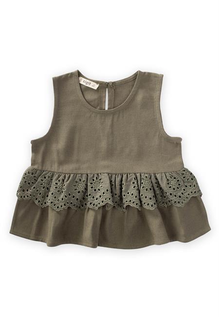 Bel Tambur Dantelli Keten Bluz 2-7 Yaş Haki Yeşil